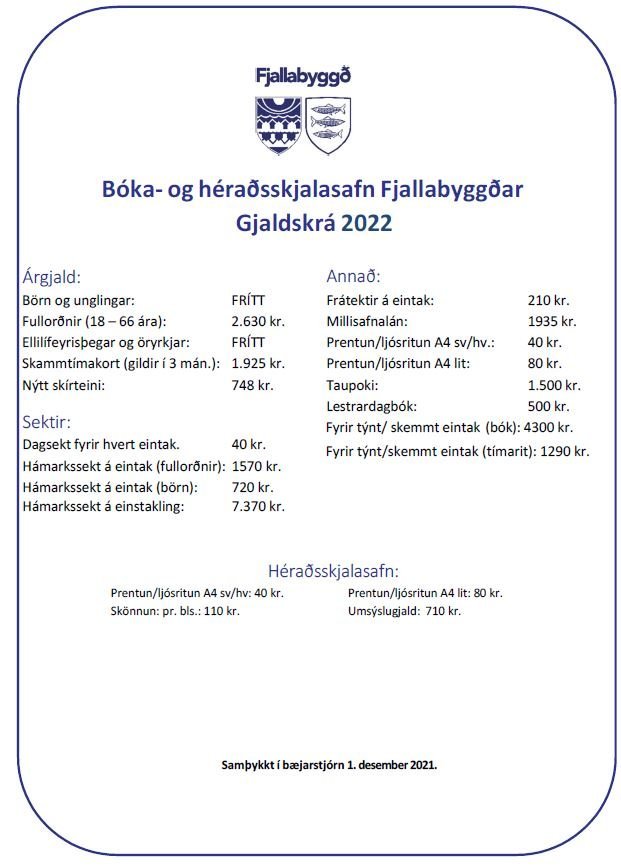 Gjaldskrárbreyting 2022