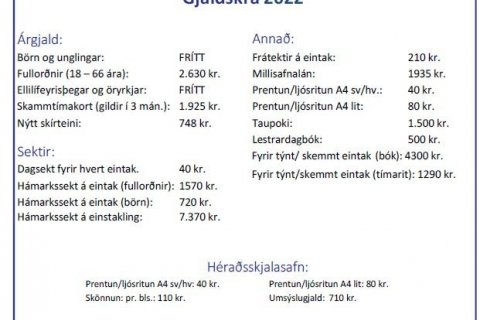 Gjaldskrárbreyting 2022