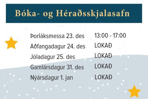 Afgreiðslutíma bóka- og héraðsskjalasafns Fjallabyggðar - Jól og áramót